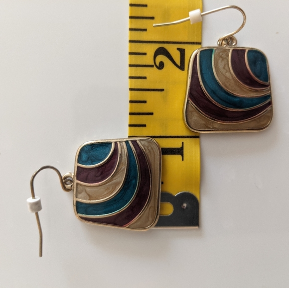 Square Multicolor and Gold-Tone Dangle Earrings - Picture 6 of 6